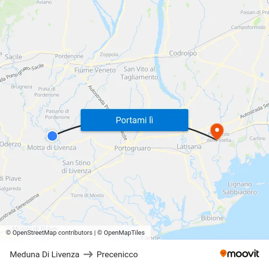 Meduna Di Livenza to Precenicco map