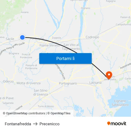 Fontanafredda to Precenicco map