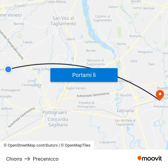 Chions to Precenicco map