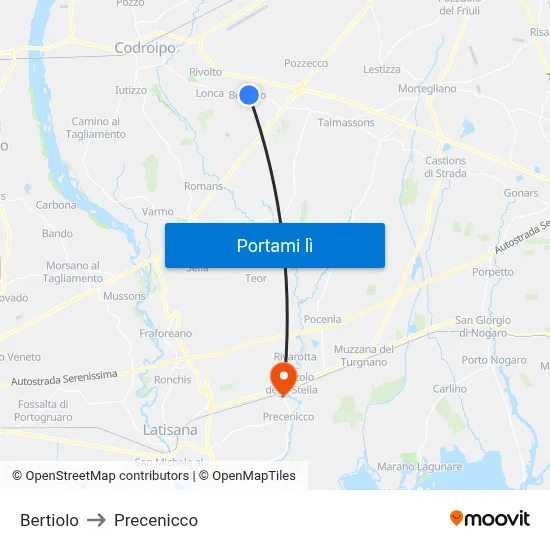 Bertiolo to Precenicco map