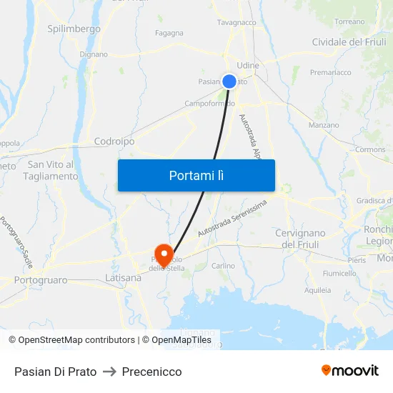 Pasian Di Prato to Precenicco map