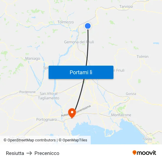 Resiutta to Precenicco map