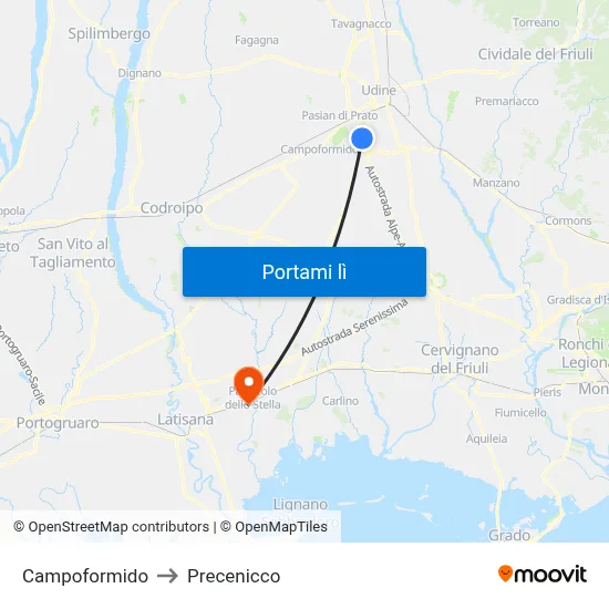 Campoformido to Precenicco map