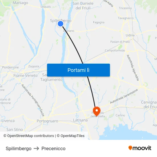 Spilimbergo to Precenicco map