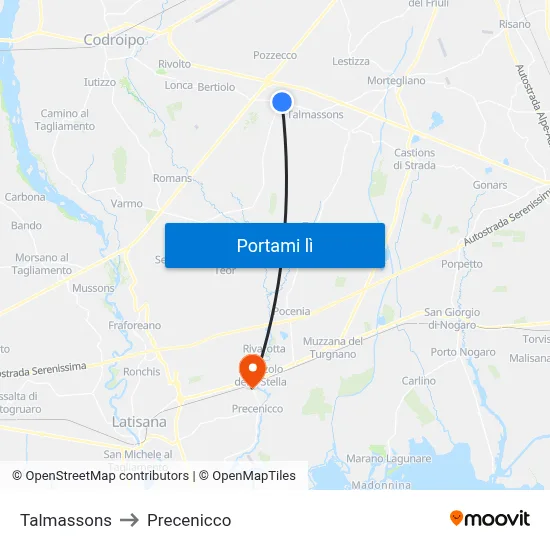 Talmassons to Precenicco map