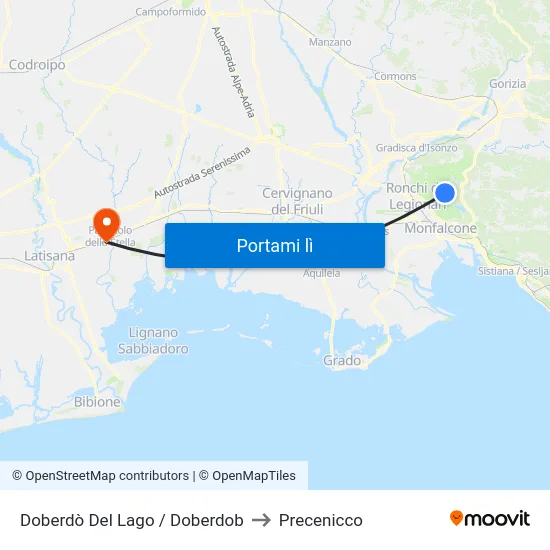 Doberdò Del Lago / Doberdob to Precenicco map