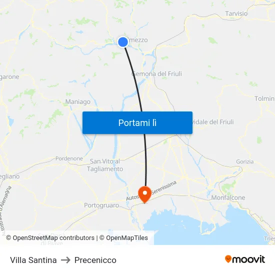 Villa Santina to Precenicco map