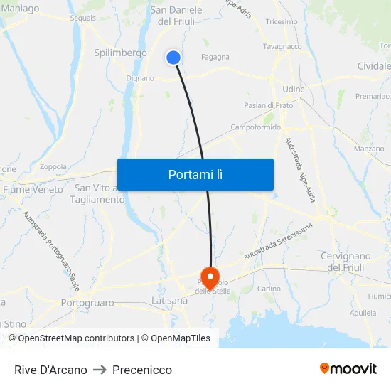 Rive D'Arcano to Precenicco map