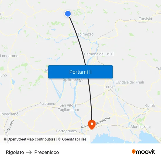 Rigolato to Precenicco map