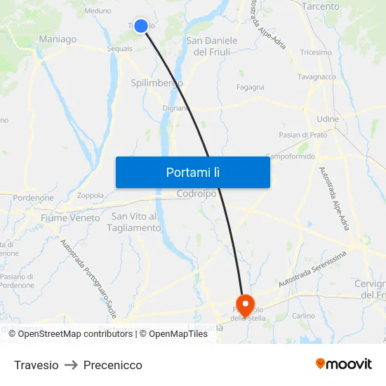Travesio to Precenicco map
