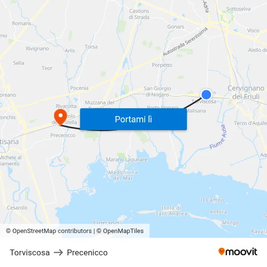 Torviscosa to Precenicco map
