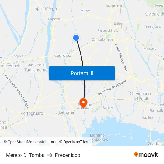 Mereto Di Tomba to Precenicco map