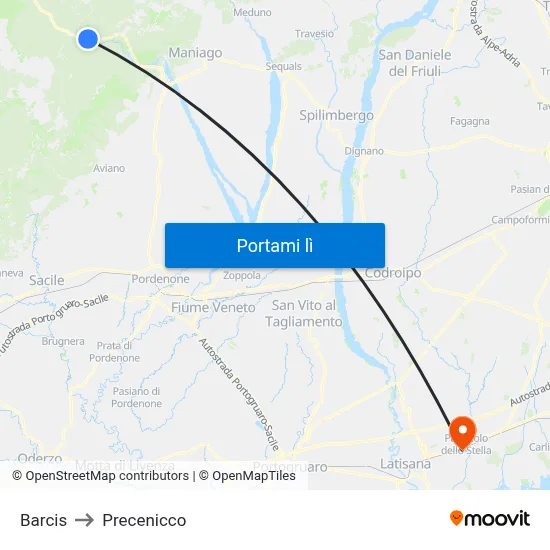 Barcis to Precenicco map