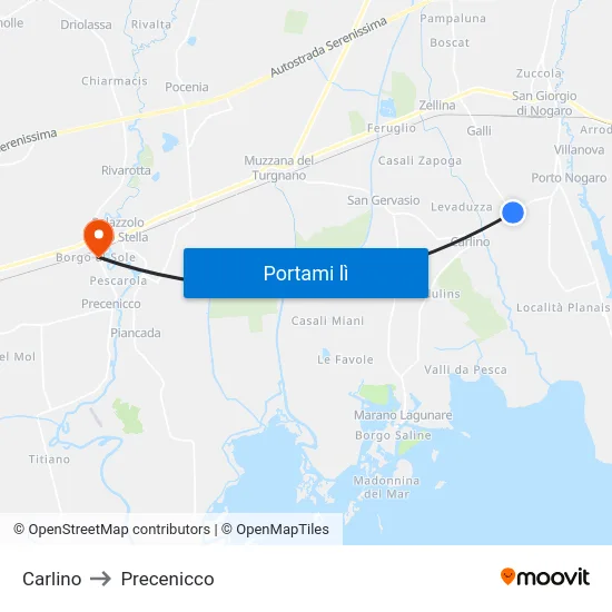 Carlino to Precenicco map