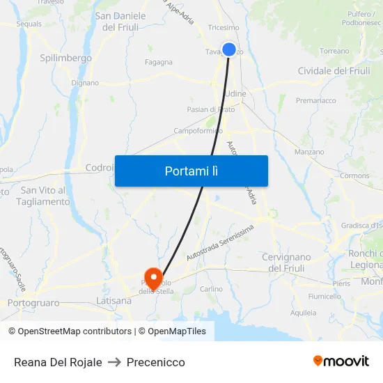 Reana Del Rojale to Precenicco map