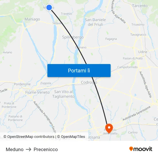 Meduno to Precenicco map