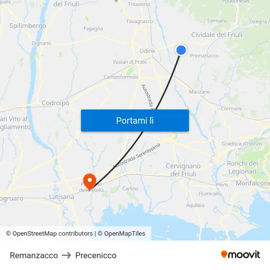 Remanzacco to Precenicco map