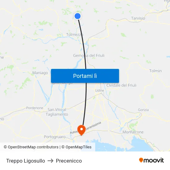 Treppo Ligosullo to Precenicco map