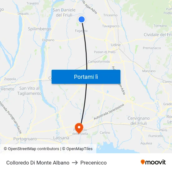 Colloredo Di Monte Albano to Precenicco map