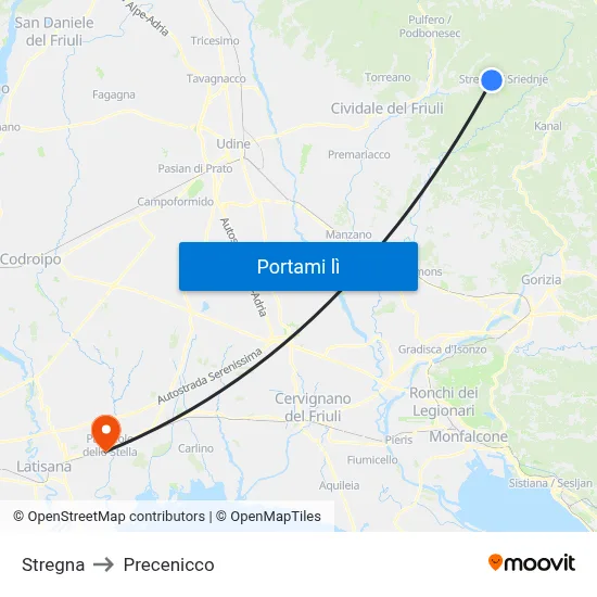 Stregna to Precenicco map