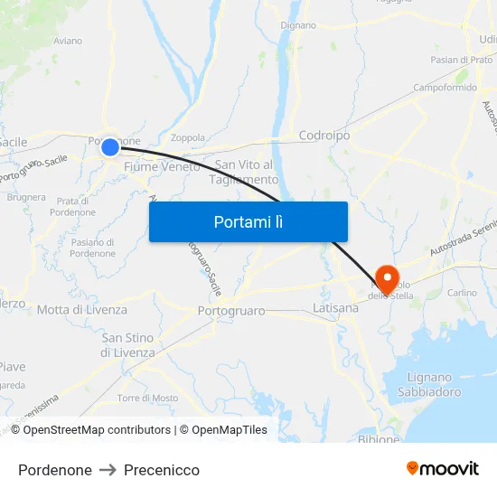 Pordenone to Precenicco map