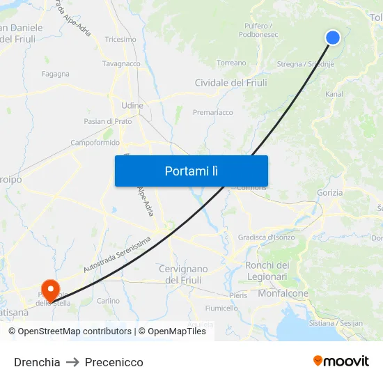 Drenchia to Precenicco map