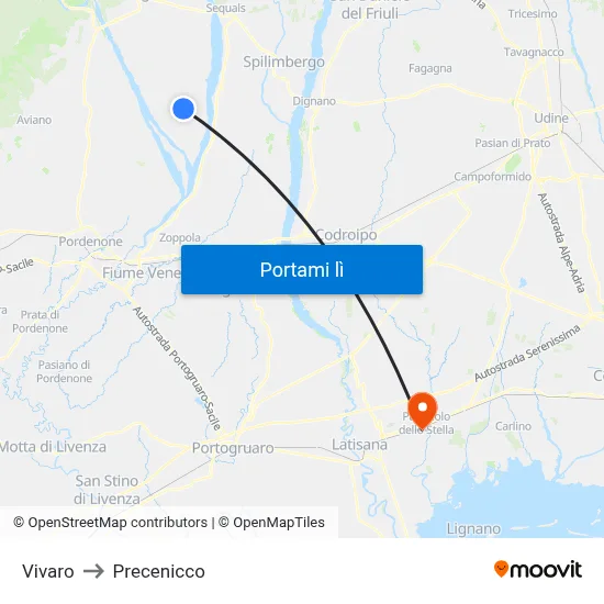 Vivaro to Precenicco map