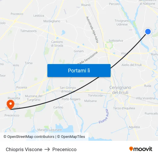 Chiopris Viscone to Precenicco map