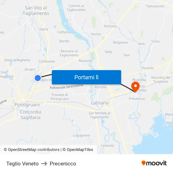 Teglio Veneto to Precenicco map