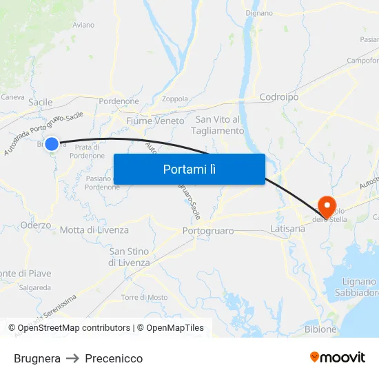 Brugnera to Precenicco map