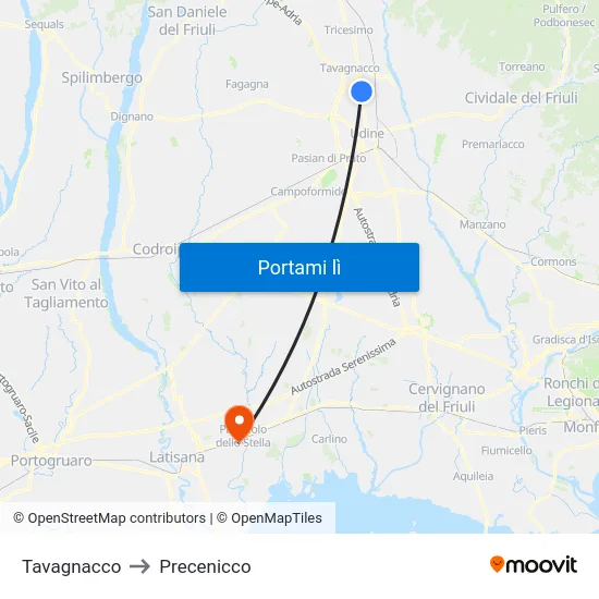 Tavagnacco to Precenicco map