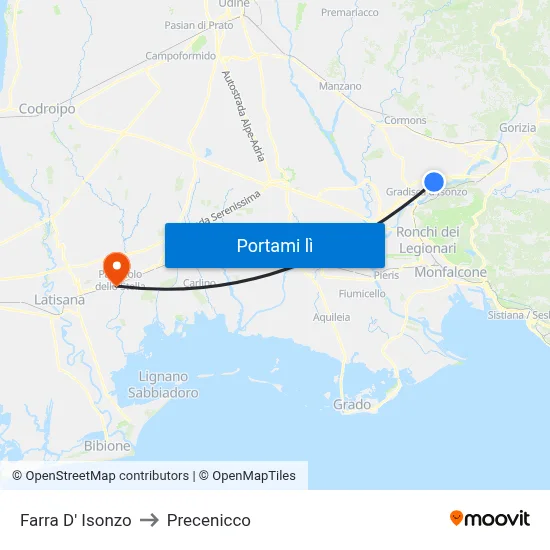 Farra D' Isonzo to Precenicco map