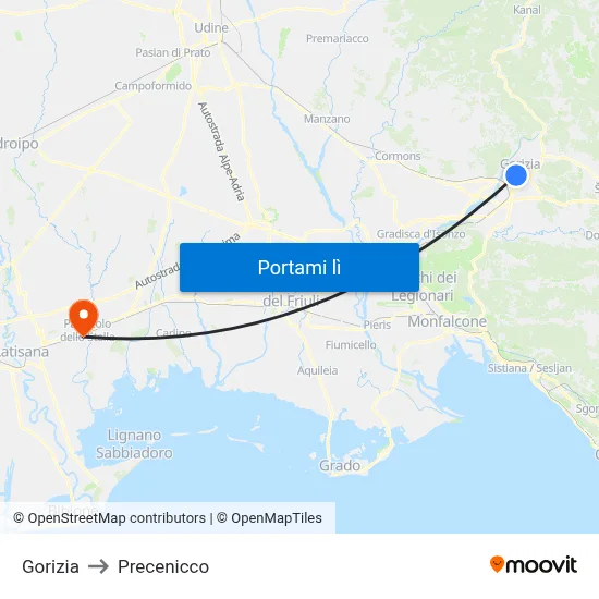 Gorizia to Precenicco map