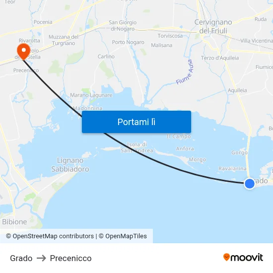 Grado to Precenicco map