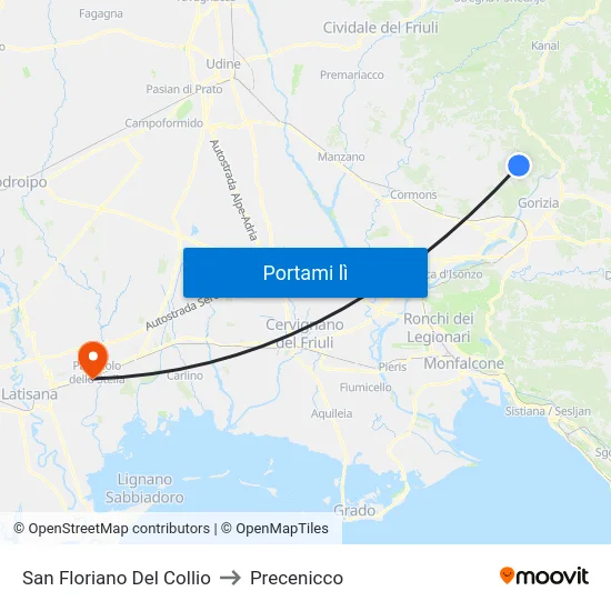 San Floriano Del Collio to Precenicco map