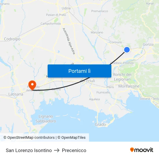 San Lorenzo Isontino to Precenicco map