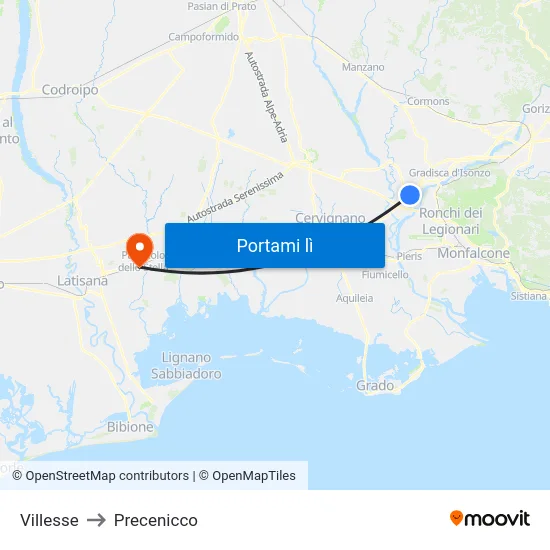 Villesse to Precenicco map