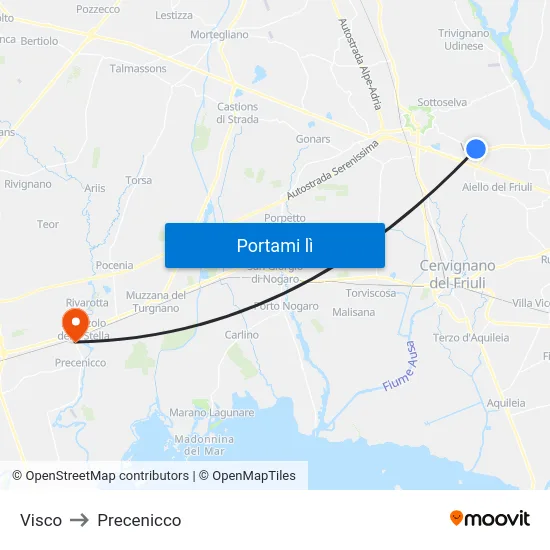 Visco to Precenicco map