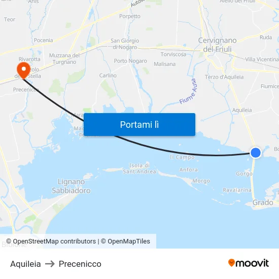 Aquileia to Precenicco map