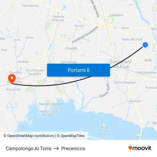 Campolongo Al Torre to Precenicco map