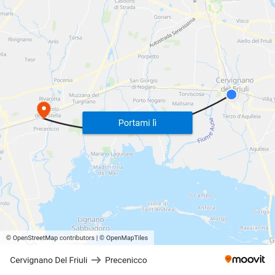 Cervignano Del Friuli to Precenicco map