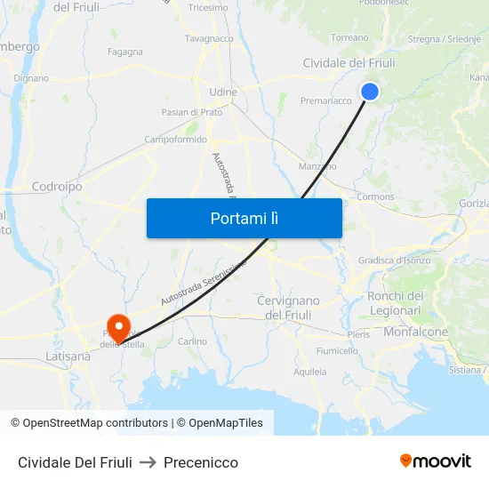 Cividale Del Friuli to Precenicco map