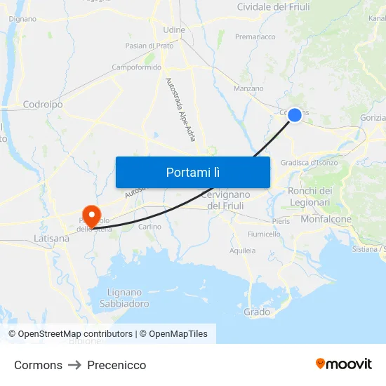 Cormons to Precenicco map