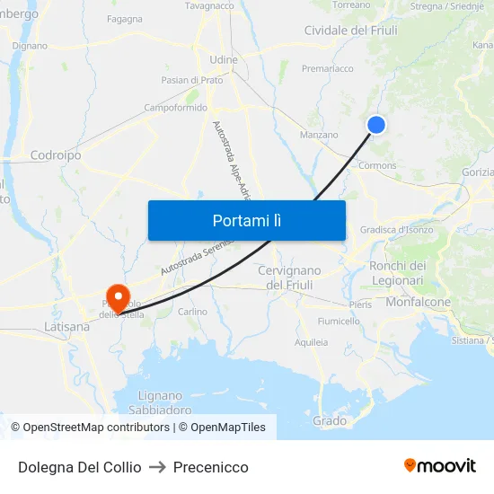 Dolegna Del Collio to Precenicco map
