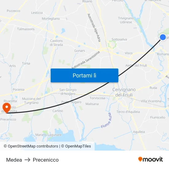 Medea to Precenicco map