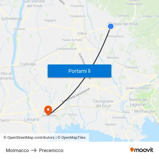 Moimacco to Precenicco map