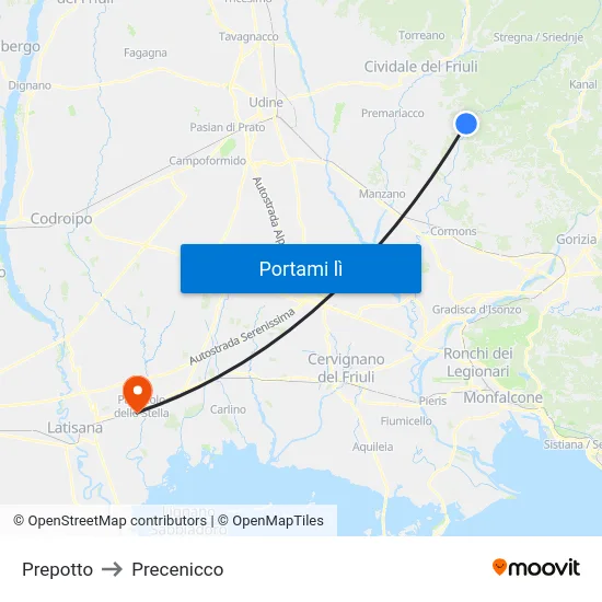 Prepotto to Precenicco map