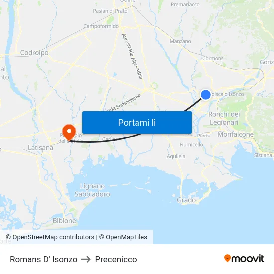 Romans D' Isonzo to Precenicco map