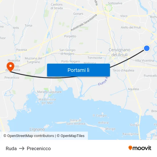 Ruda to Precenicco map