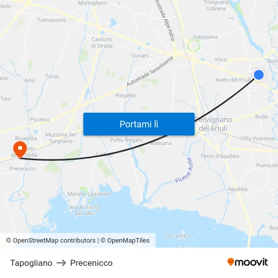 Tapogliano to Precenicco map